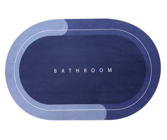 Covor Baie Antiderapant MRG M1032, Oval, Substrat Absorbant, Uscare Rapida, Cauciucat, Albastru