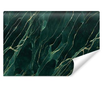 Fototapet Muralo verde cu elemente aurii, placa care imita marmura decor pentru living sau dormitor  450x300cm