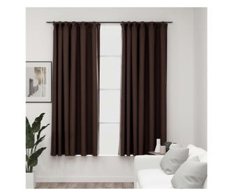 Neprozirne zavjese s izgledom lana i kukama, 2 kom, taupe siva, 140x175 cm