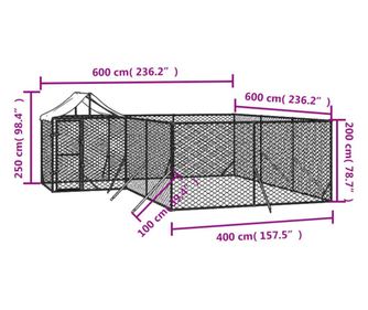 Външна клетка за куче с покрив сребриста 6x6x2,5 м стомана