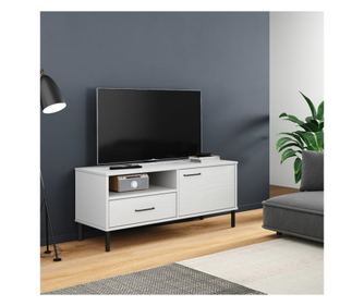 TV komoda s metalnim nogama „OSLO”, bijela, masivno borovo drvo