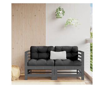 Kutne garniture s jastucima, 2 kom., siva, masivno borovo drvo