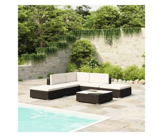 Set mobilier de grădină cu perne, 6 piese, negru, poliratan