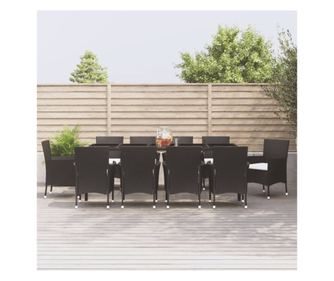 Vanjski set namještaja s jastucima, 11 dijelova, crna boja, poliratan