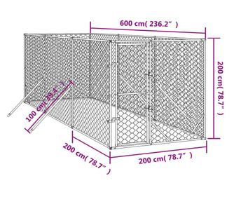 Външна клетка за куче сребриста 2x6x2 м поцинкована стомана