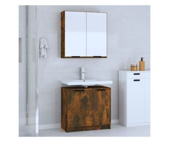 Set dulap de baie, 2 piese, stejar fumuriu, lemn prelucrat
