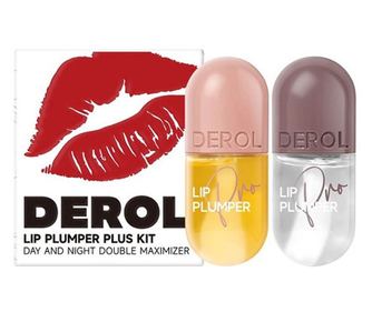 2 db ajakfény készlet, Derol, Lip Plumper Plus Kit, nappali és éjszakai dupla maximalizáló, 2 x 8 ml