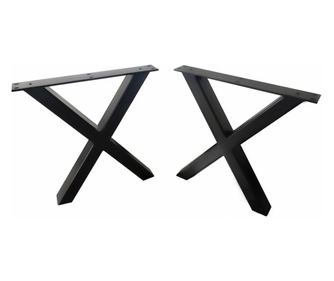 Set 2 picioare masa metal, stil scandinav Forma X, Profil Lat, Vopsire in camp electrostatic, Finisaje Premium, Negru