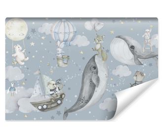 Fototapet Muralo basm, animale dragute, baloane si iepurasi decor pentru camera unui copil  300x210
