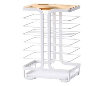 Suport pentru cutite de bucatarie Pufo din metal si bambus, 23 x 15.5 cm, alb