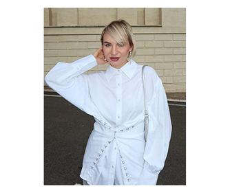 Camasa The Drop pentru femei, maneci voluminoase, culoare alb, marime M