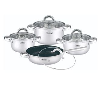 Set oale Rosberg R51210L8T, 4 ore, Tigaie cu finisaj marmura, Inductie, Fundul dublu, Inox