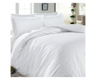 XXL спален комплект, 100% памук, дамаски сатен, тънки райета, 2 души, бял