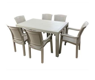 Set exterior gradina RAKI TIVOLI, masa CLASSI RATAN 150x90x75cm, 6 scaune ROMA RATTAN 57x60xh90cm, plastic, culoare cappuccino