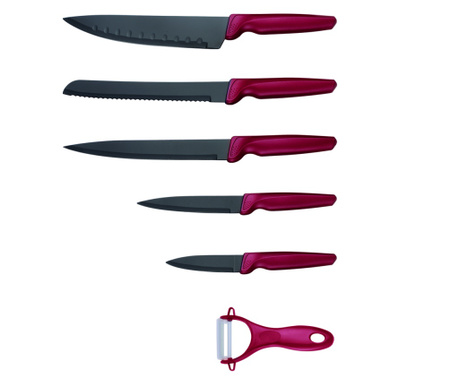 Комплект ножове от 6 части, червен мат