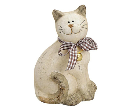 Figurina ceramica pisica, crem, 7x11 cm