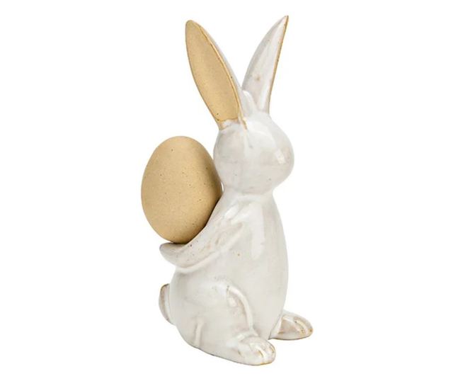 Figurina ceramica iepuras cu ou, crem, 6x13x6 cm