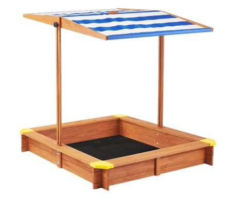 Cutie de nisip pentru copii din lemn, cu dimensiunile 118x118x118 cm, cu acoperiș reglabil, rezistent la apă și cu protecție ant