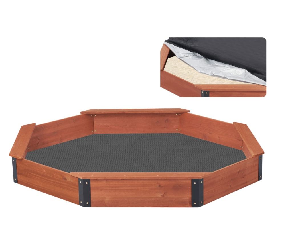 Velké dětské dřevěné pískoviště s krytem OCTAGON, 199x199x23 cm - 10