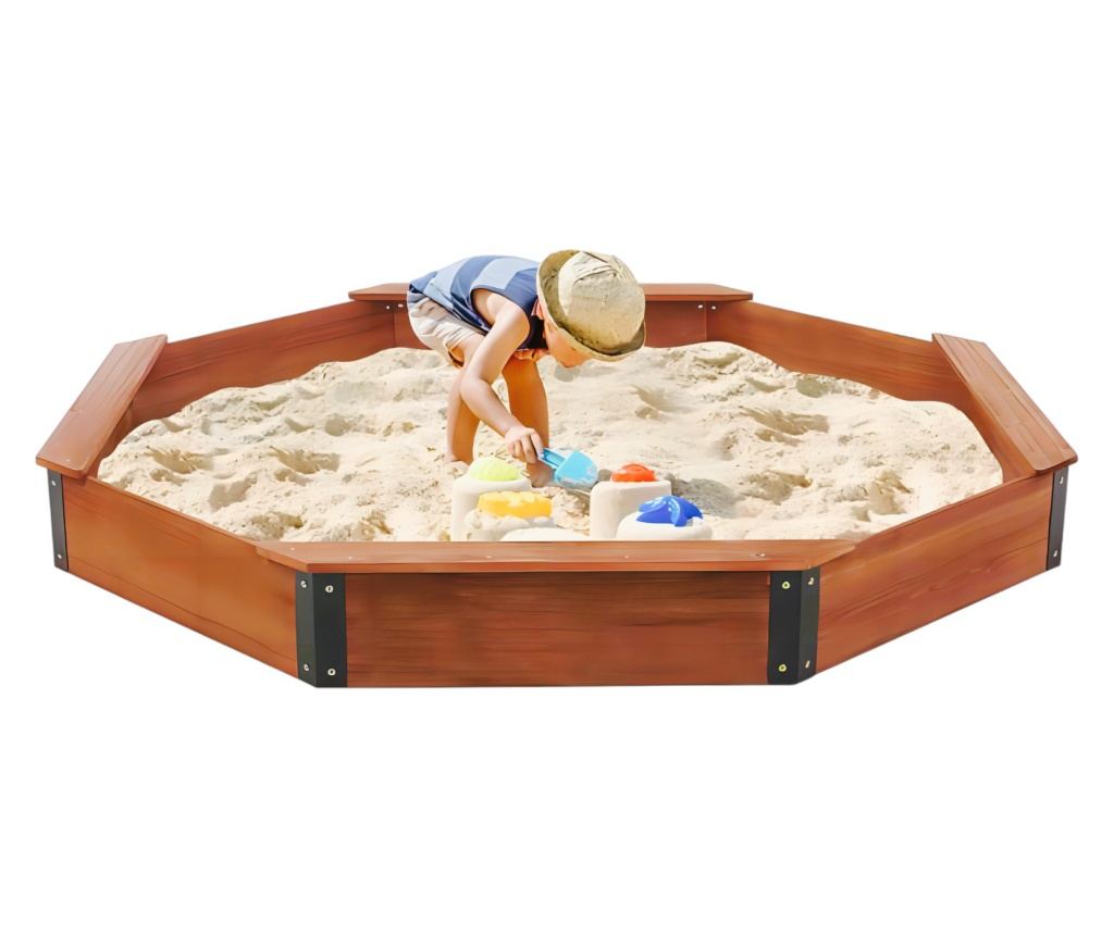 Velké dětské dřevěné pískoviště s krytem OCTAGON, 199x199x23 cm - 2