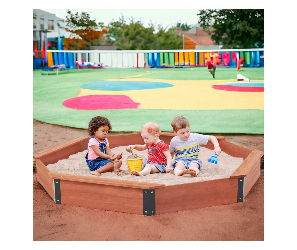 Velké dětské dřevěné pískoviště s krytem OCTAGON, 199x199x23 cm - 4