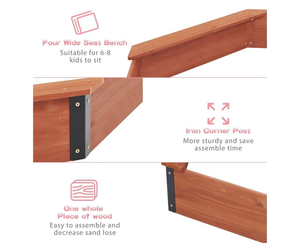 Velké dětské dřevěné pískoviště s krytem OCTAGON, 199x199x23 cm - 5