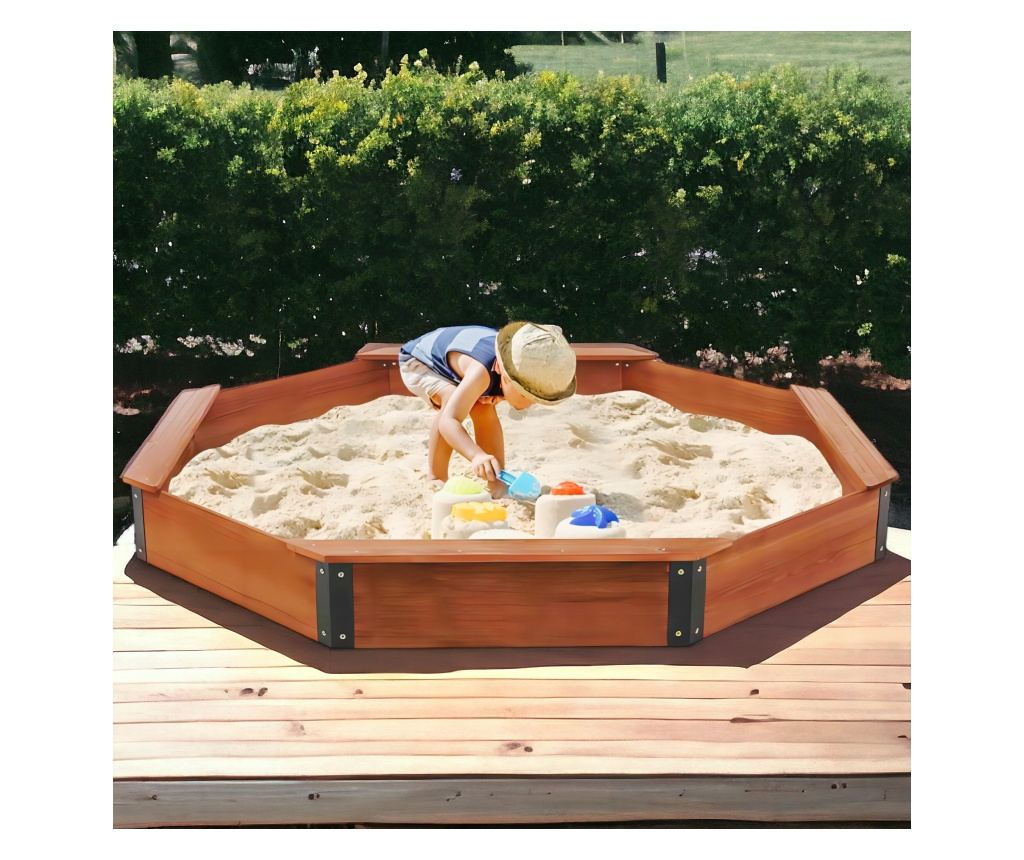 Velké dětské dřevěné pískoviště s krytem OCTAGON, 199x199x23 cm - 6