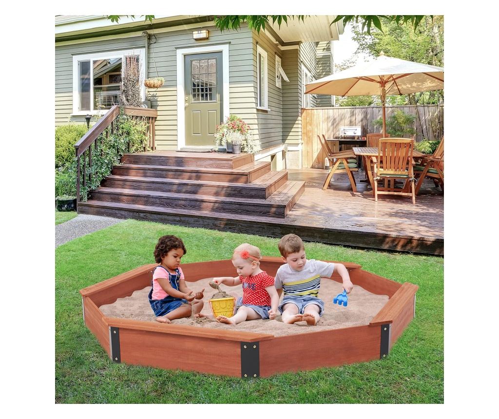 Velké dětské dřevěné pískoviště s krytem OCTAGON, 199x199x23 cm - 7