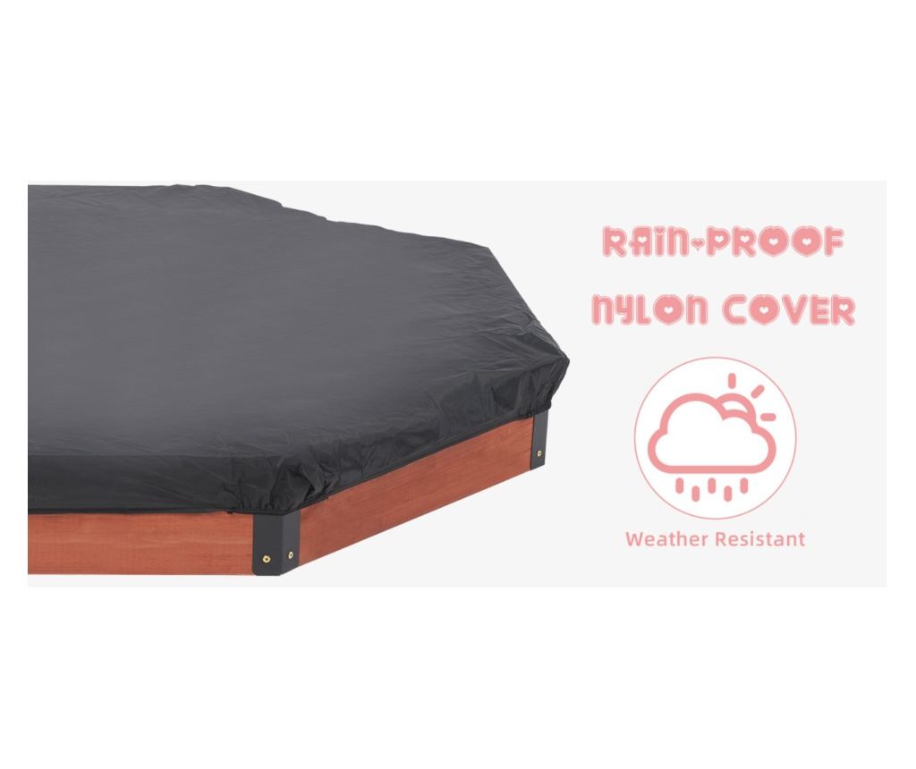 Velké dětské dřevěné pískoviště s krytem OCTAGON, 199x199x23 cm - 8