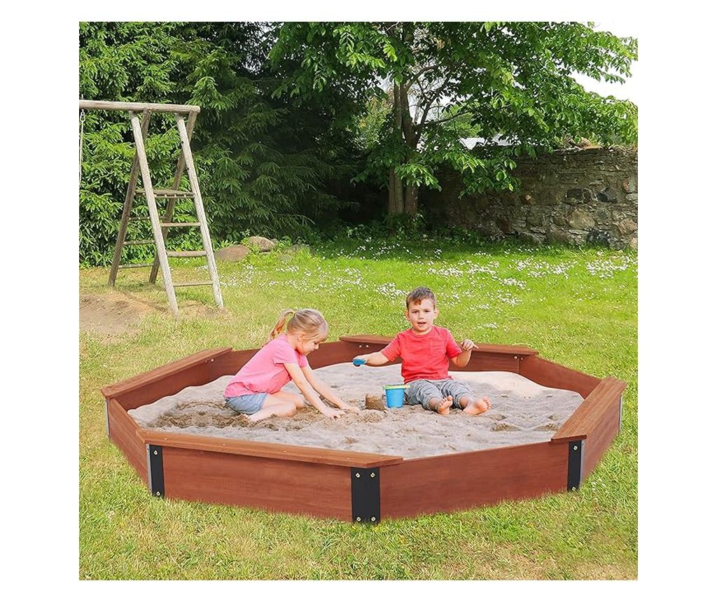 Velké dětské dřevěné pískoviště s krytem OCTAGON, 199x199x23 cm - 11