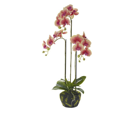 Orhidee artificiala roz-crem in bila de pamant, inaltime 82 cm
