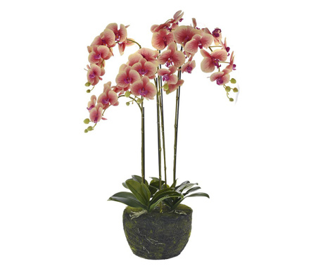 Orhidee artificiala roz-crem in bila de pamant, inaltime 105 cm