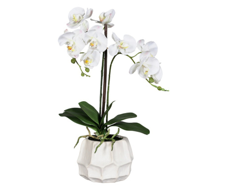 Orhidee artificiala Phalaenopsis alba in vas ceramic, inaltime 50 cm