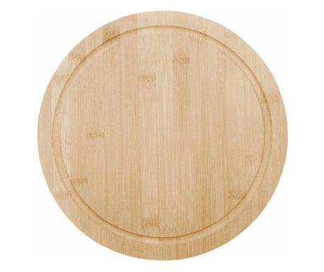 Platou Pufo rotund din lemn de bambus pentru servire alimente, aperitive, dulciuri, pizza, 30 cm, maro