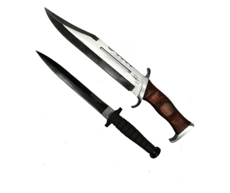 Комплект от два ловни ножа, Тактически нож, IdeallStore, Неръждаема стомана, Включена обвивка