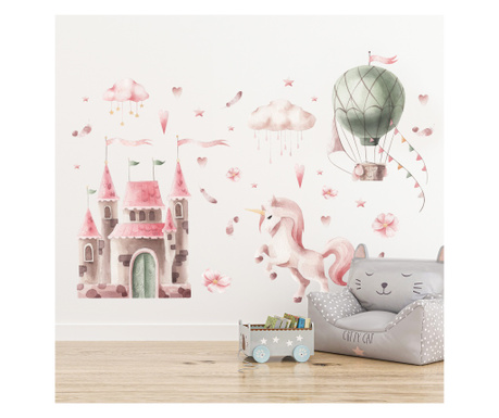Autocolant Muralo castel de basm, dragut unicorn decor pentru camera unui copil