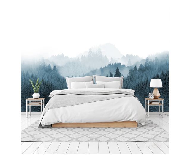 Muralo Fotótapéta hegyi táj, ködös erdő natúr stílusú dekoráció nappaliba és hálószobába 180x120cm