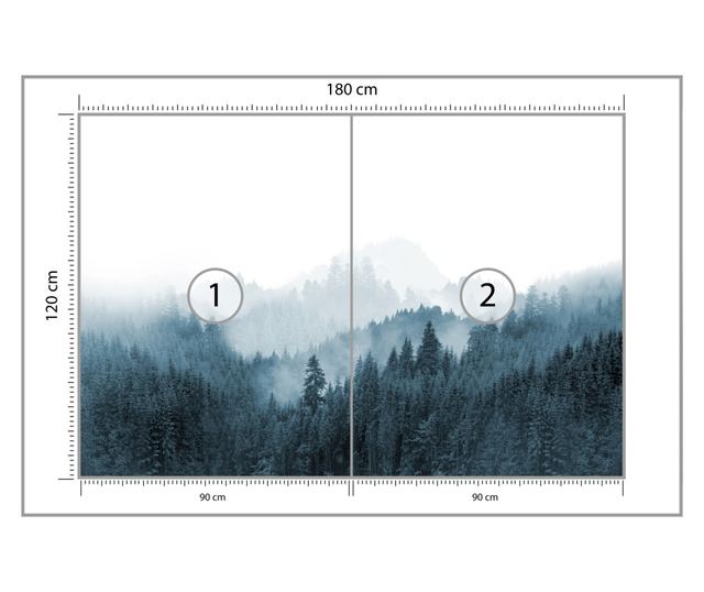 Muralo Fotótapéta hegyi táj, ködös erdő natúr stílusú dekoráció nappaliba és hálószobába 180x120cm