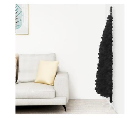 Jumătate brad de Crăciun subțire cu suport, negru, 150 cm
