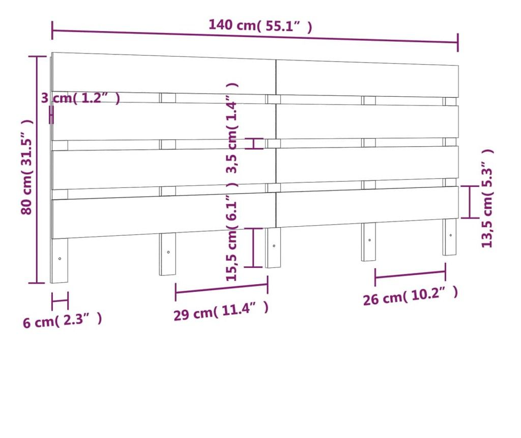 Табла за легло, 140x3x80 см, масивна борова дървесина - 6