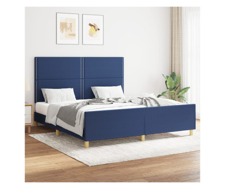 Cadru de pat cu tăblie, albastru, 160x200 cm, textil