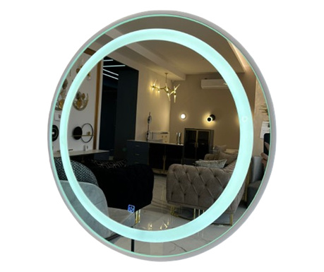 Oglinda cu iluminare LED, intrerupator touch, rotunda, cadru alb, auto-stingere, diametru 70cm