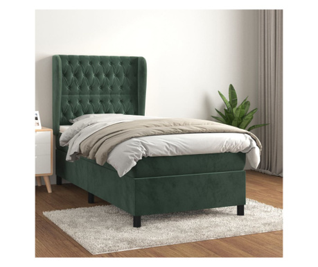 Pat box spring cu saltea, verde închis, 100x200 cm, catifea