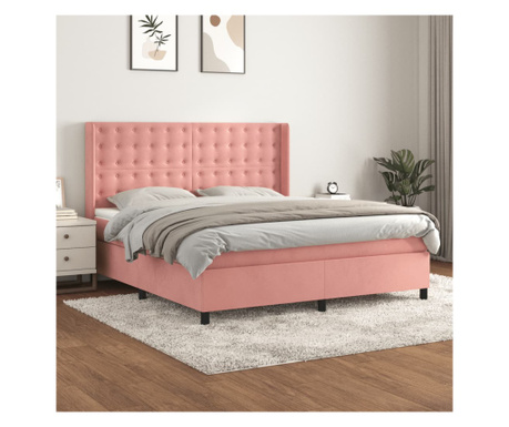 Pat box spring cu saltea, roz, 160x200 cm, catifea