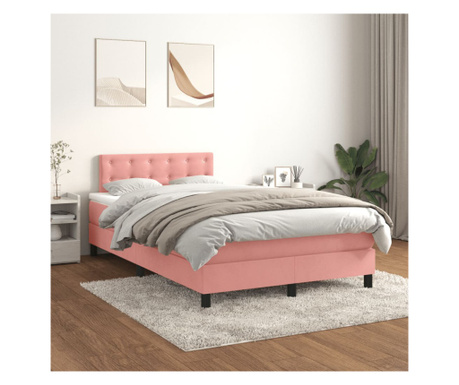 Pat box spring cu saltea, roz, 120x200 cm, catifea