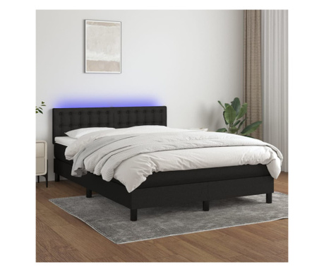 Пружинно легло, матрак и LED, черно, 140х190 см, текстил