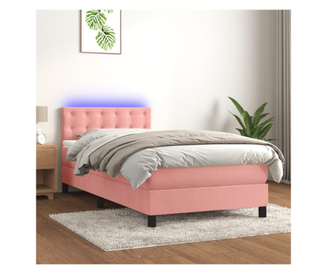 Легло с пружини, матрак и LED, розово, 90х190 см, кадифе
