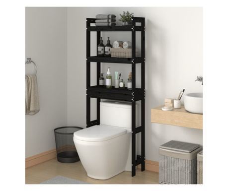 Raft de toaletă, negru, 63x26x171 cm, lemn masiv de pin
