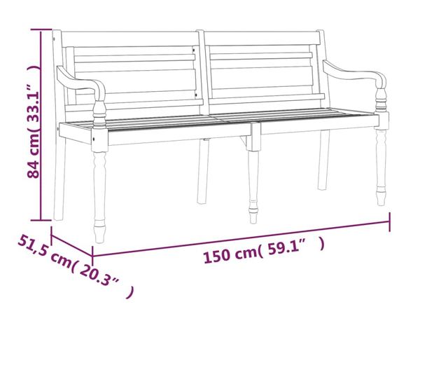 Klupa Batavia, 150 cm, masivno tikovo drvo