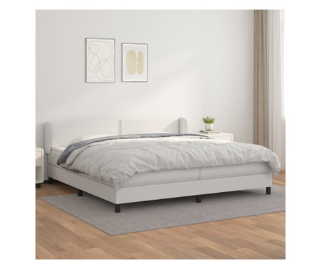Пружинно легло с матрак, бяло, 200х200 см, еко кожа
